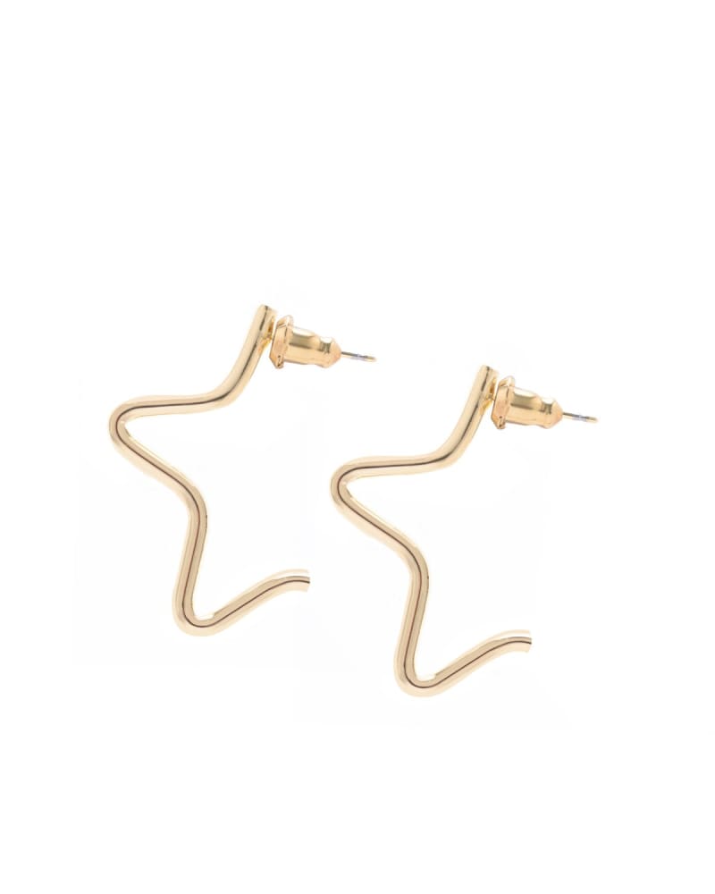 Front of a size one-size-fits-all Small 1/2 Star Earrings Gold in Gold by Eklexic. | dia_product_style_image_id:282967